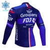 Wielershirt 2024 Groupama FDJ Lange Mouw Winter Thermal Fleece Zwart Blauw